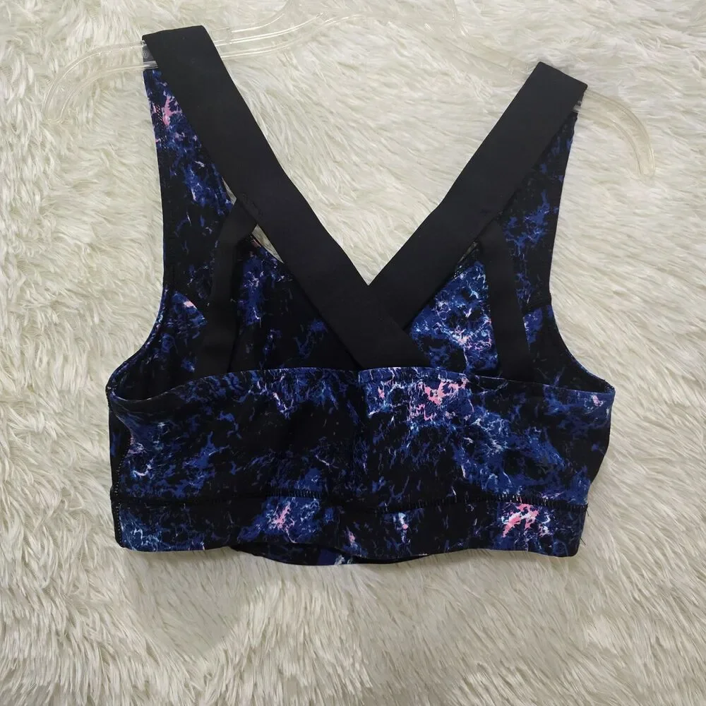 Torrid Active Blue Black Marble Galaxy Print Crisscross Sports Bra Womens Sz 0 L